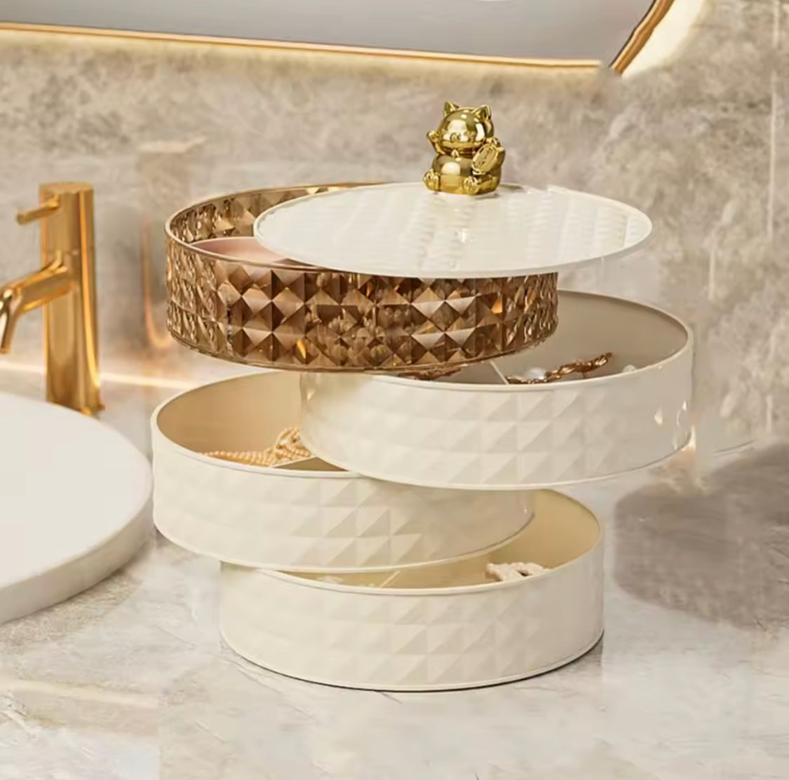 Jewelry Storage Box, Rotatable Dustproof Jewelry Organizer, Vintage Jewelry Box Organizer, Multi-Layer Rotating Jewelry Organizer Jewelry Storage Box, Rotatable Dustproof Jewelry Organizer, Vintage Jewelry Box Organizer, Multi-Layer Rotating Jewelry Organizer